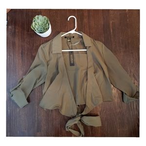 Brand new olive crop top long sleeve open front
